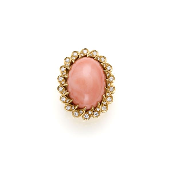 Gold clasp with coral and diamonds