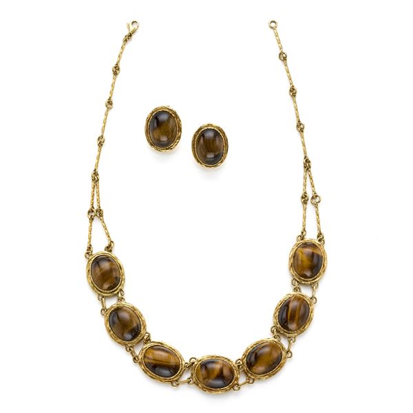 Gold demi parure with tiger eyes
