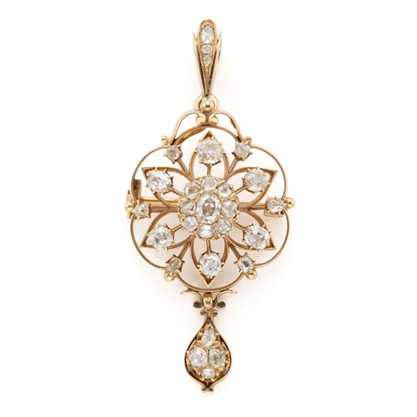 Gold brooch/pendant with diamonds 