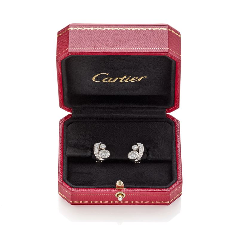 Cartier, Orecchini in platino con diamanti rotondi