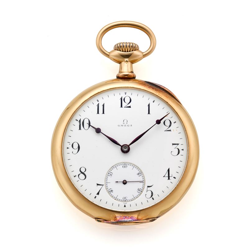 Omega, Orologio da tasca in oro giallo 18 Kt con movimento manuale
