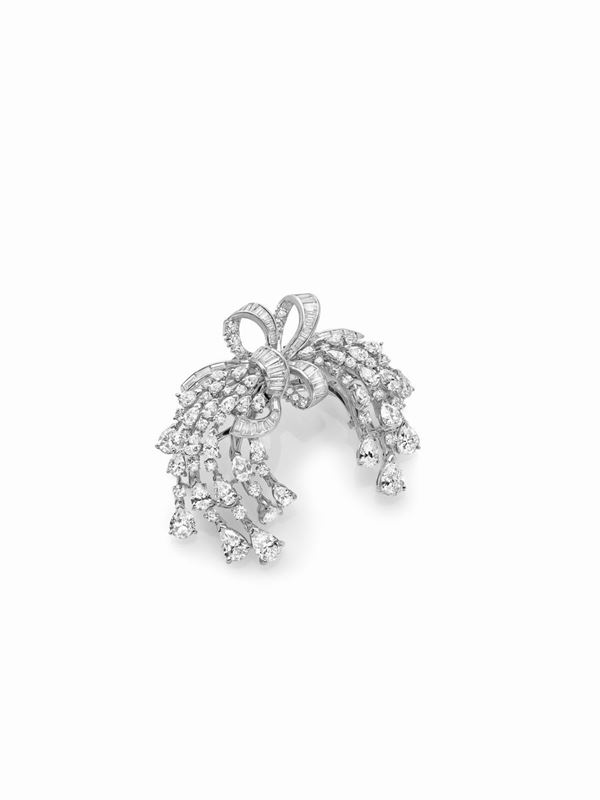Spilla doppia clip in platino e oro bianco con diamanti