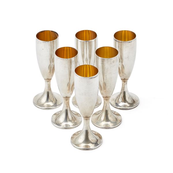 Six silver goblets