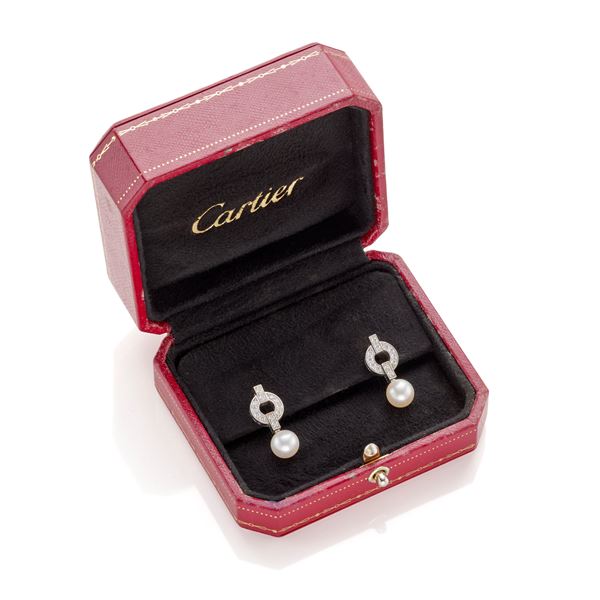 Orecchini Cartier in oro  con diamanti e perle