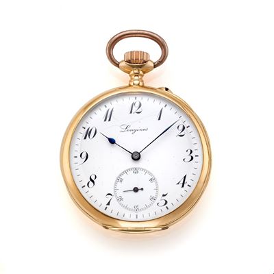 Longines, Orologio da tasca in oro giallo 18 kt con movimento meccanico a carica manuale