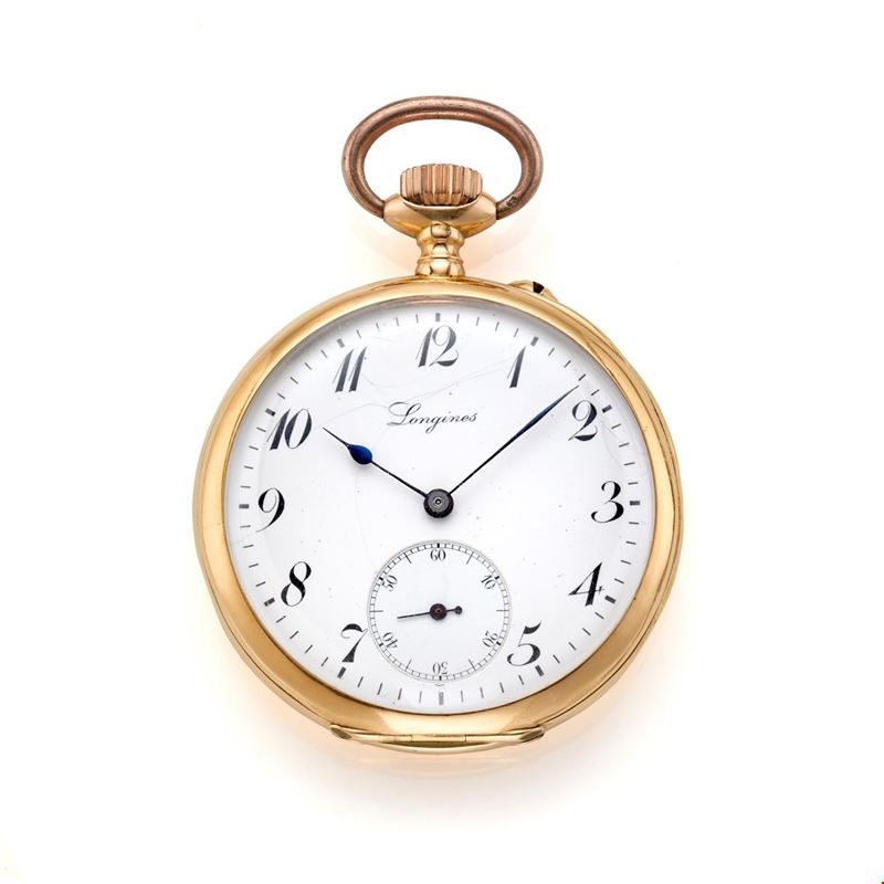 Longines, Orologio da tasca in oro giallo 18 kt con movimento meccanico a carica manuale