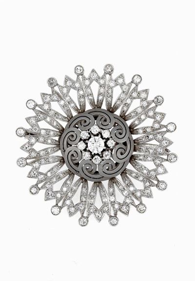 Spilla Tonda in Oro Bianco e Diamanti