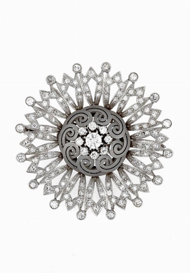 Spilla Tonda in Oro Bianco e Diamanti