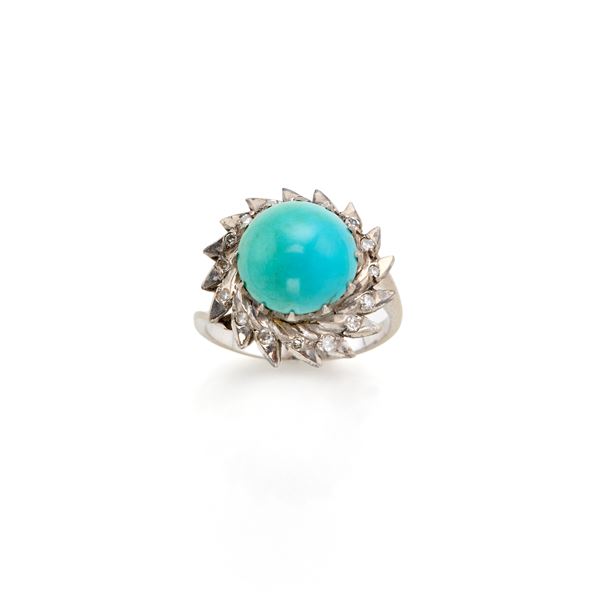 Gold ring with turquoise and diamonds