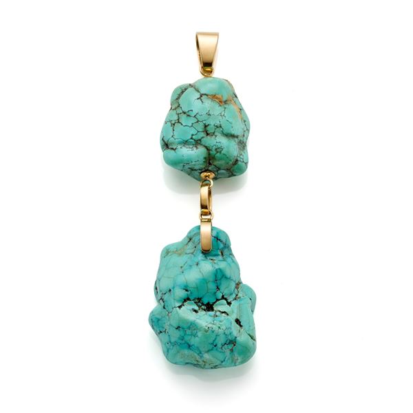 Turquoise and gold pendant
