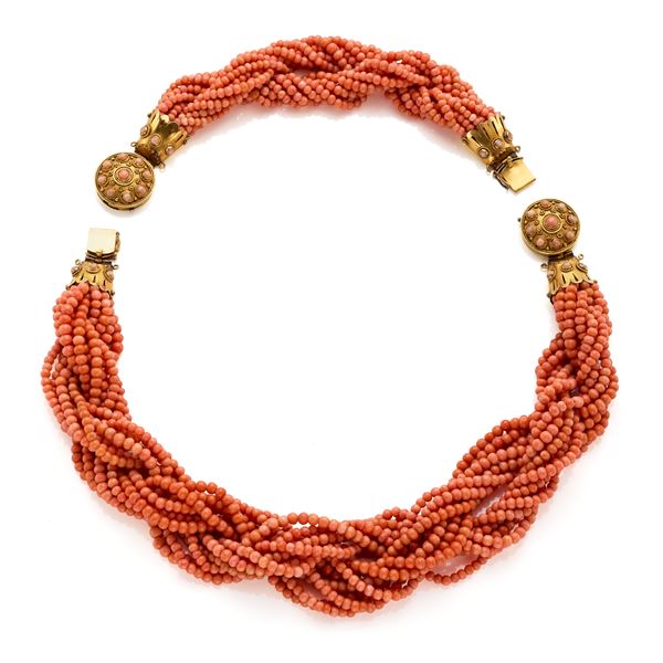 Coral necklace and bracelet with gold clasps