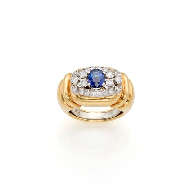 Anello Webb in oro e platino con zaffiro