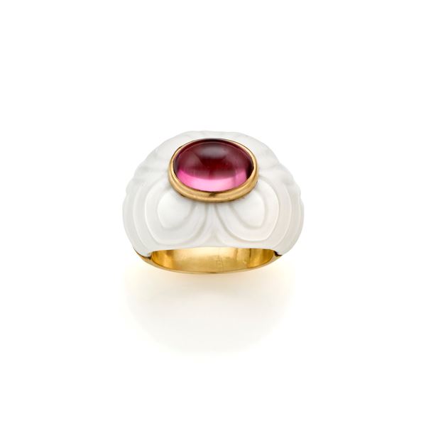 Anello Bulgari Chandra in oro, porcellana e tormalina
