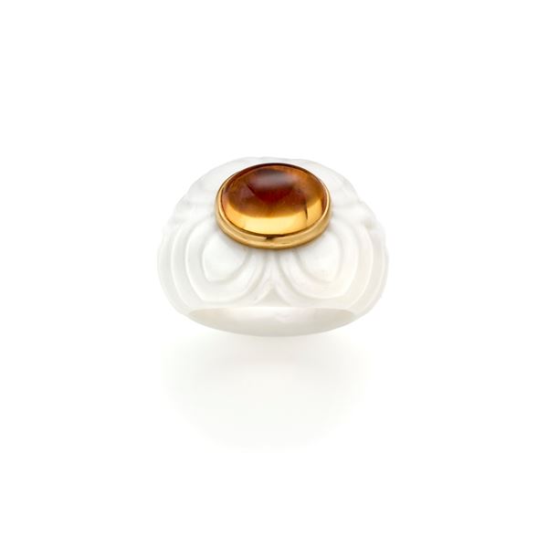 Anello Bulgari Chandra in oro, porcellana e quarzo