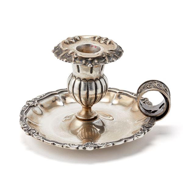 Silver-plated metal candle holder signed D. Ventrella