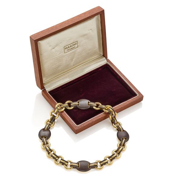 Collana Faraone in oro e acciaio con diamanti