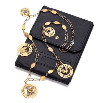 Collana Chantecler, oro giallo e bianco 18 kt con madreperla e diamanti rotondi (circa 0,50 ct)