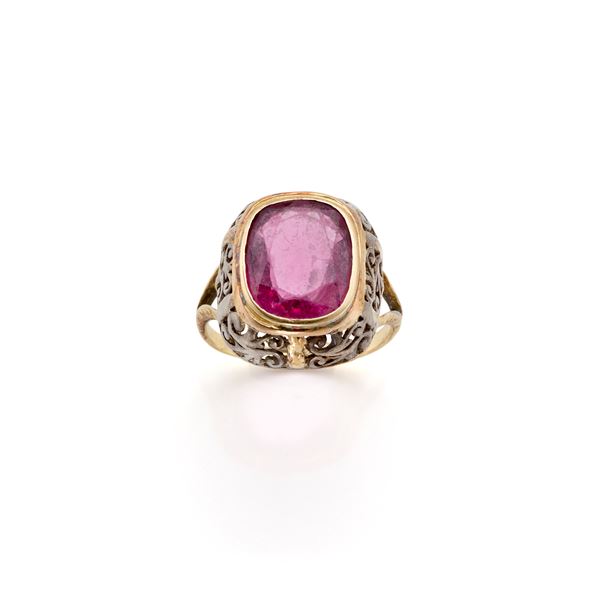 Gold and silver ring with tourmaline