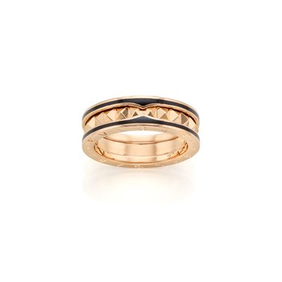 Bulgari, Anello Bzero1 Rock in oro rosa 18 kt con inserti in ceramica nera