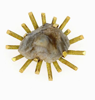 Spilla in Oro Giallo e Quarzo