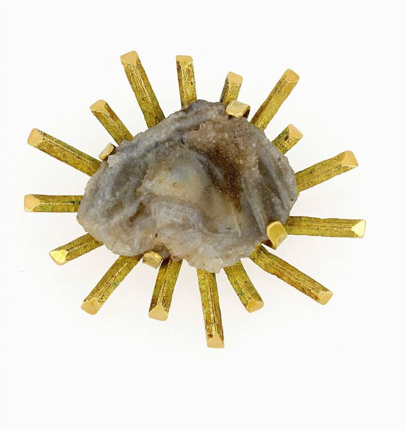 Spilla in Oro Giallo e Quarzo