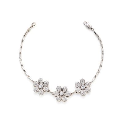 Bracciale in platino e oro bianco 18 kt con diamanti, motivo floreale