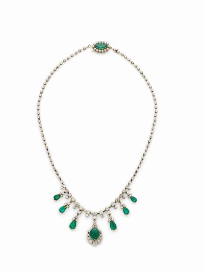 Collier in Oro Bianco con Smeraldi e Diamanti