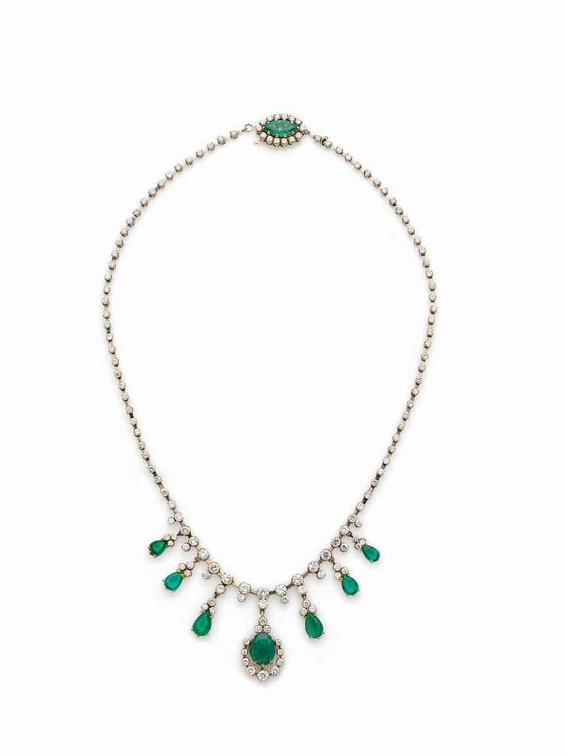 Collier in Oro Bianco con Smeraldi e Diamanti