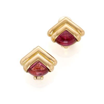 Bulgari, Orecchini in oro giallo 18 kt con tormaline