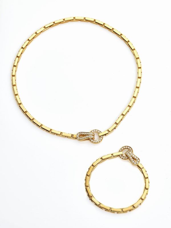 Cartier : Collana e bracciale Cartier in oro giallo e diamanti  - Asta Gioielli e Orologi del XX Secolo - Faraone Casa d'Aste