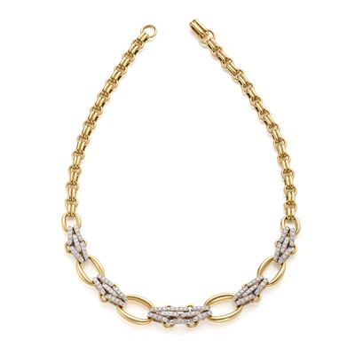 Pomellato, Collana modulare in oro bianco e giallo 18 kt con diamanti (circa 1,80 ct), 42 cm