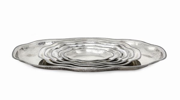 Cusi : Set 6 vassoi in argento firmati Cusi  - Asta Gioielli e Orologi del XX Secolo - Faraone Casa d'Aste