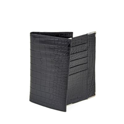 Ralph Lauren, Portafoglio in coccodrillo nero con portacarte amovibile