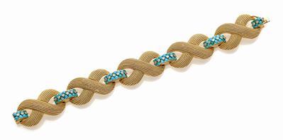 Bracciale Oro Giallo, Diamanti e Turchesi
