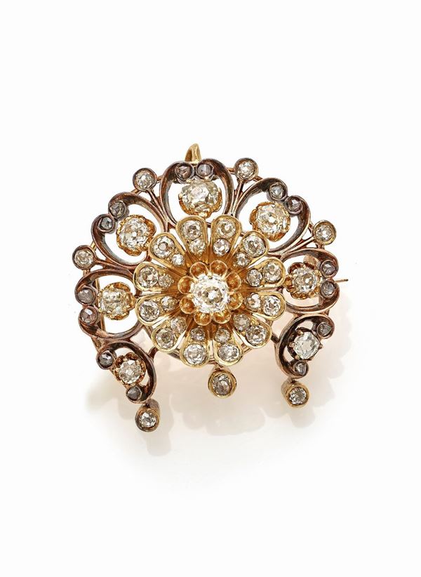 Spilla in oro giallo e diamanti  - Asta Gioielli e Orologi del XX Secolo - Faraone Casa d'Aste