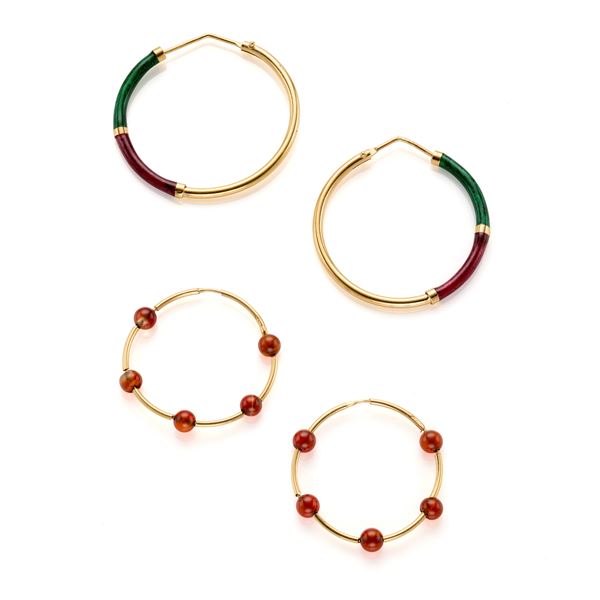 Two pairs of gold earrings