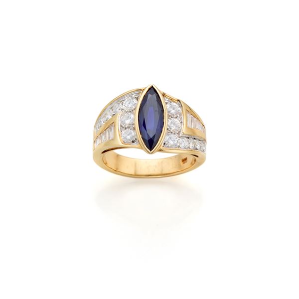 Anello in oro con zaffiro e diamanti  - Asta GIOIELLI, OROLOGI E ARGENTI - Faraone Casa d'Aste