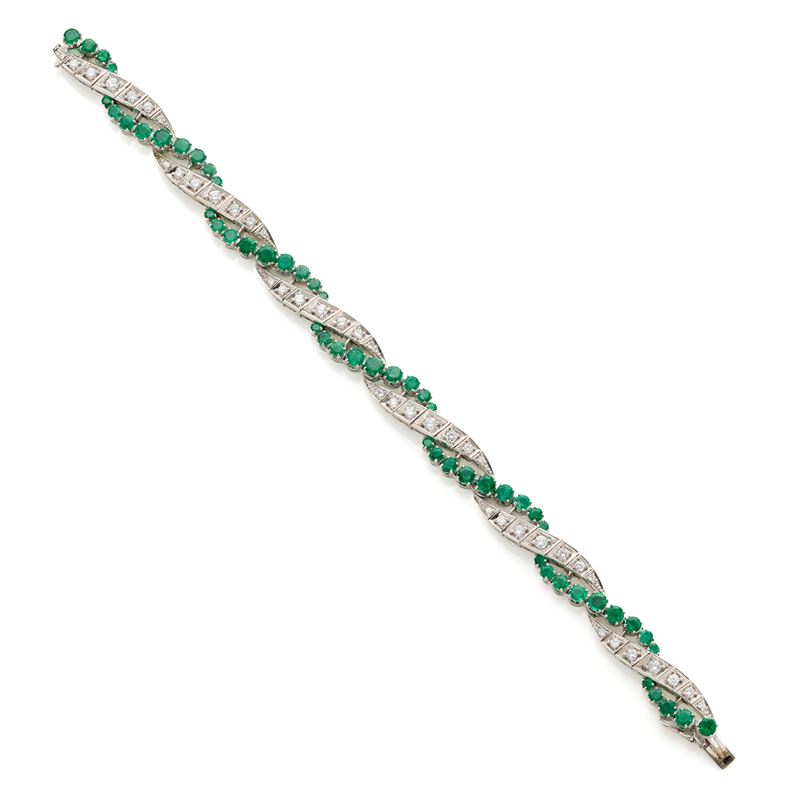 Bracciale in oro con smeraldi e diamanti