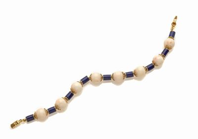 Bracciale in Oro Giallo, Corallo e Smalto