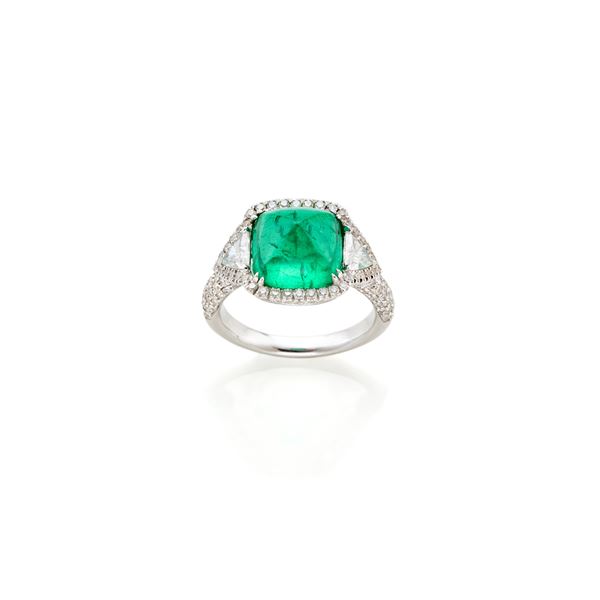 Gold ring with emarald and diamonds  - Auction Argenti, orologi e gioielli - Faraone Casa d'Aste