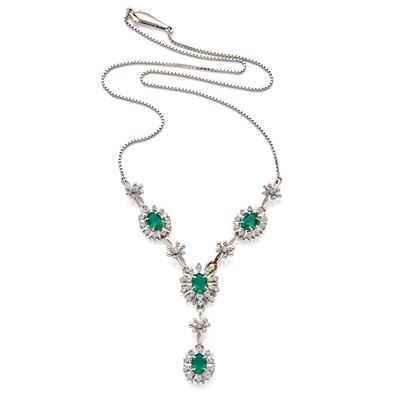 Collana, oro bianco 18 kt con gemme incolori e paste vitree