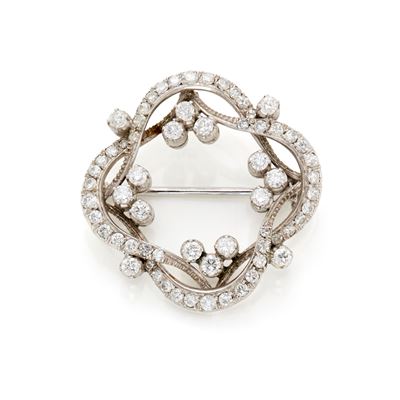 Spilla, oro bianco 18 kt con diamanti rotondi