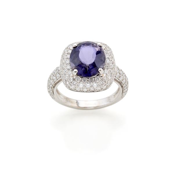 Faraone : Faraone gold ring with iolite and diamonds  - Auction JEWELS AND WATCHES - Faraone Casa d'Aste