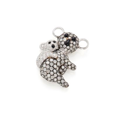 Pendente koala in oro bianco brunito 18 kt con pavé di diamanti e onice