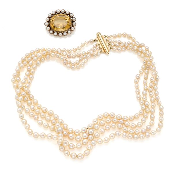 Pearl necklace and quartz brooch   - Auction JEWELS AND WATCHES - Faraone Casa d'Aste