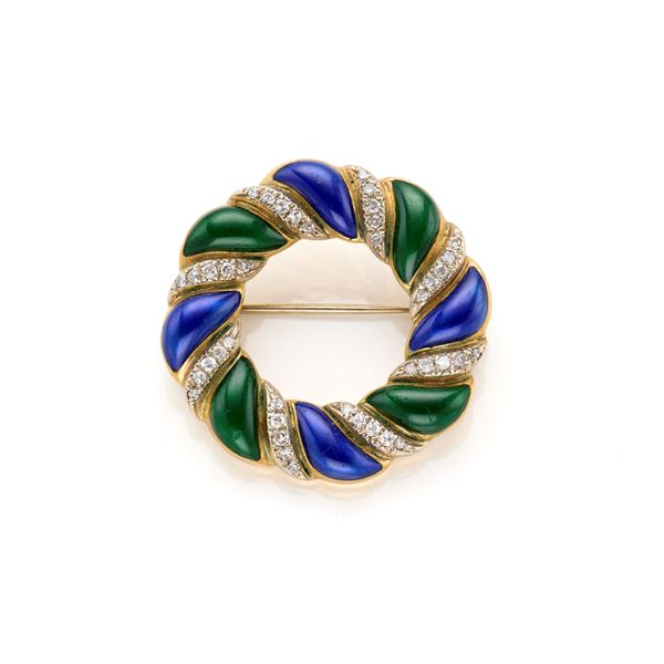 Gold brooch with enamel  - Auction JEWELS AND WATCHES - Faraone Casa d'Aste