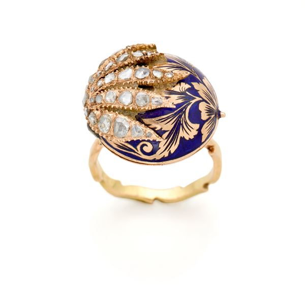 Gold ring with enamel and diamonds   - Auction JEWELS AND WATCHES - Faraone Casa d'Aste