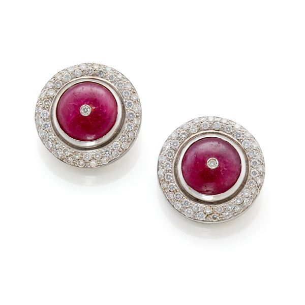 Gold earrings with rubies and diamonds  - Auction JEWELS AND WATCHES - Faraone Casa d'Aste