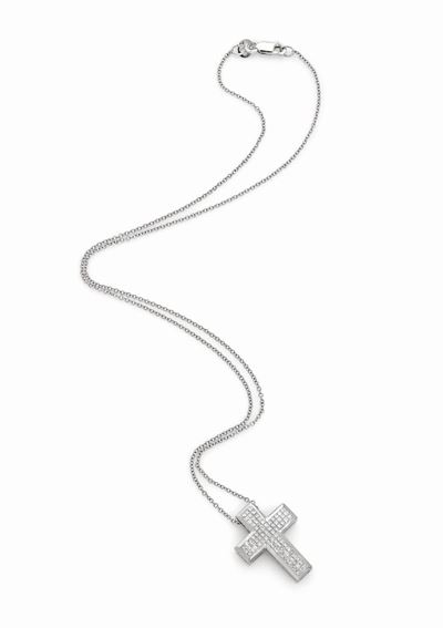 Collana Croce in Oro Bianco e Diamanti