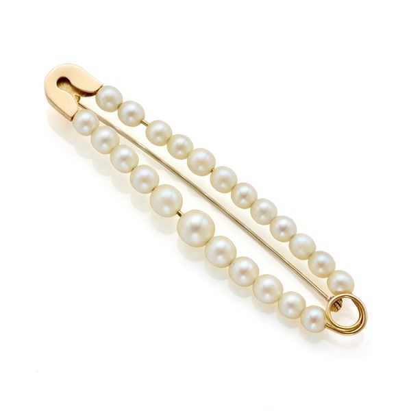 Gold brooch with pearls  - Auction JEWELS AND WATCHES - Faraone Casa d'Aste
